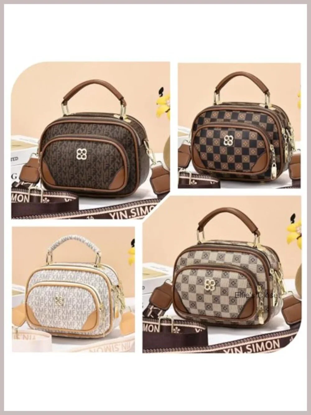 Retro Letter Print PU Leather Satchel Crossbody Bag Women Multi-Pocket Handbag